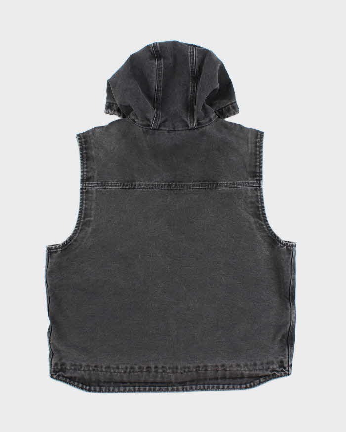 Vintage Carhartt 101 BLK Duck Canvas Fleece Lined Hooded Workwear Vest - L