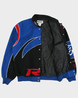 Vintage Y2K 00s Checkered Flag Ford Racing Embroidered Canvas Nascar Bomber Jacket - L
