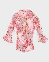 Vintage 90s Fairweather Studio Floral Mesh Crinkle Blouse - S
