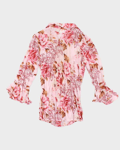 Vintage 90s Fairweather Studio Floral Mesh Crinkle Blouse - S