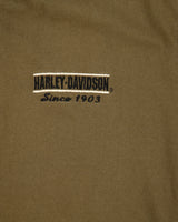 Vintage Y2K 00s Harley Davidson Khaki Made In America Heavyweight Embroidered Crewneck Henley T-Shirt - M