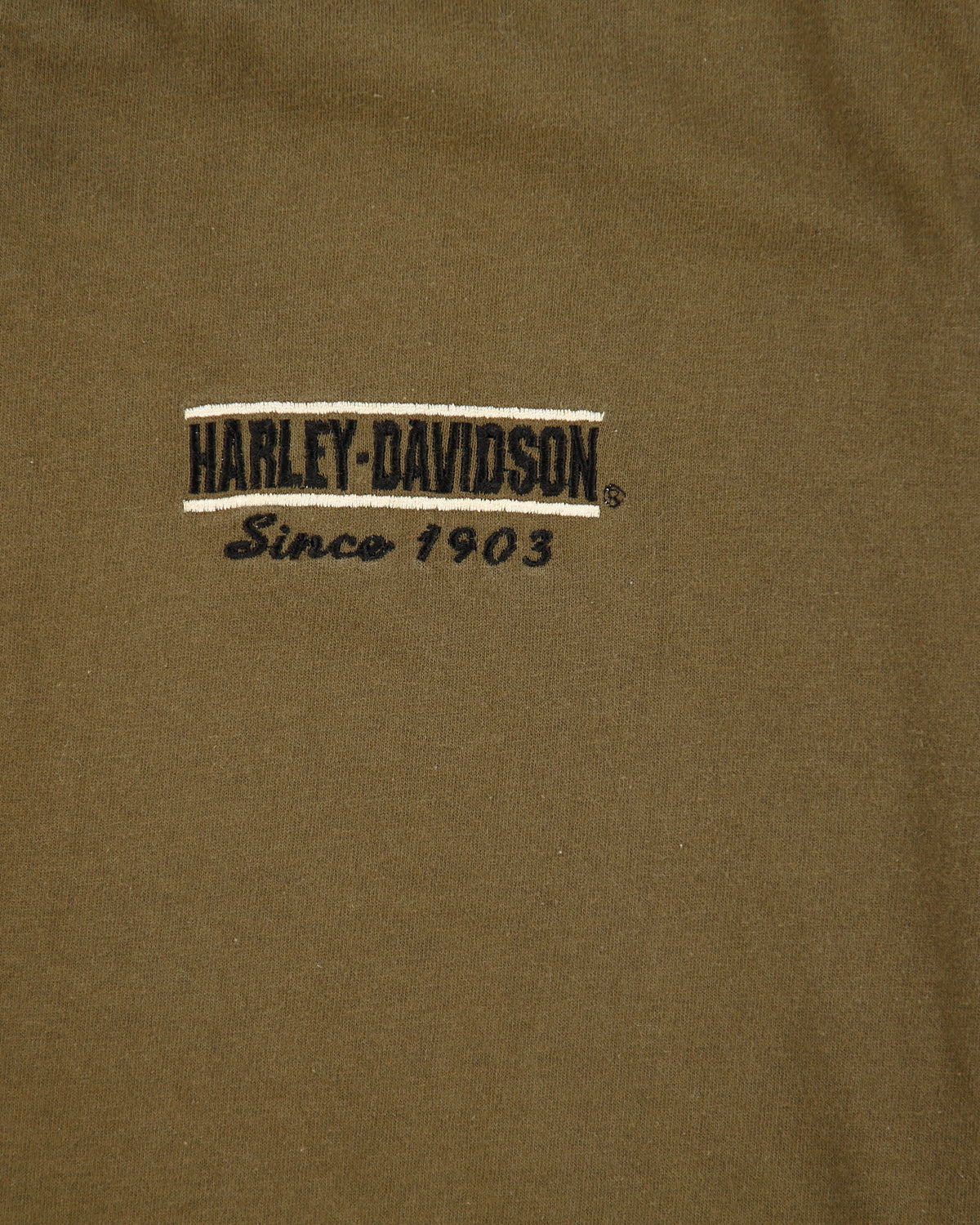 Vintage Y2K 00s Harley Davidson Khaki Made In America Heavyweight Embroidered Crewneck Henley T-Shirt - M