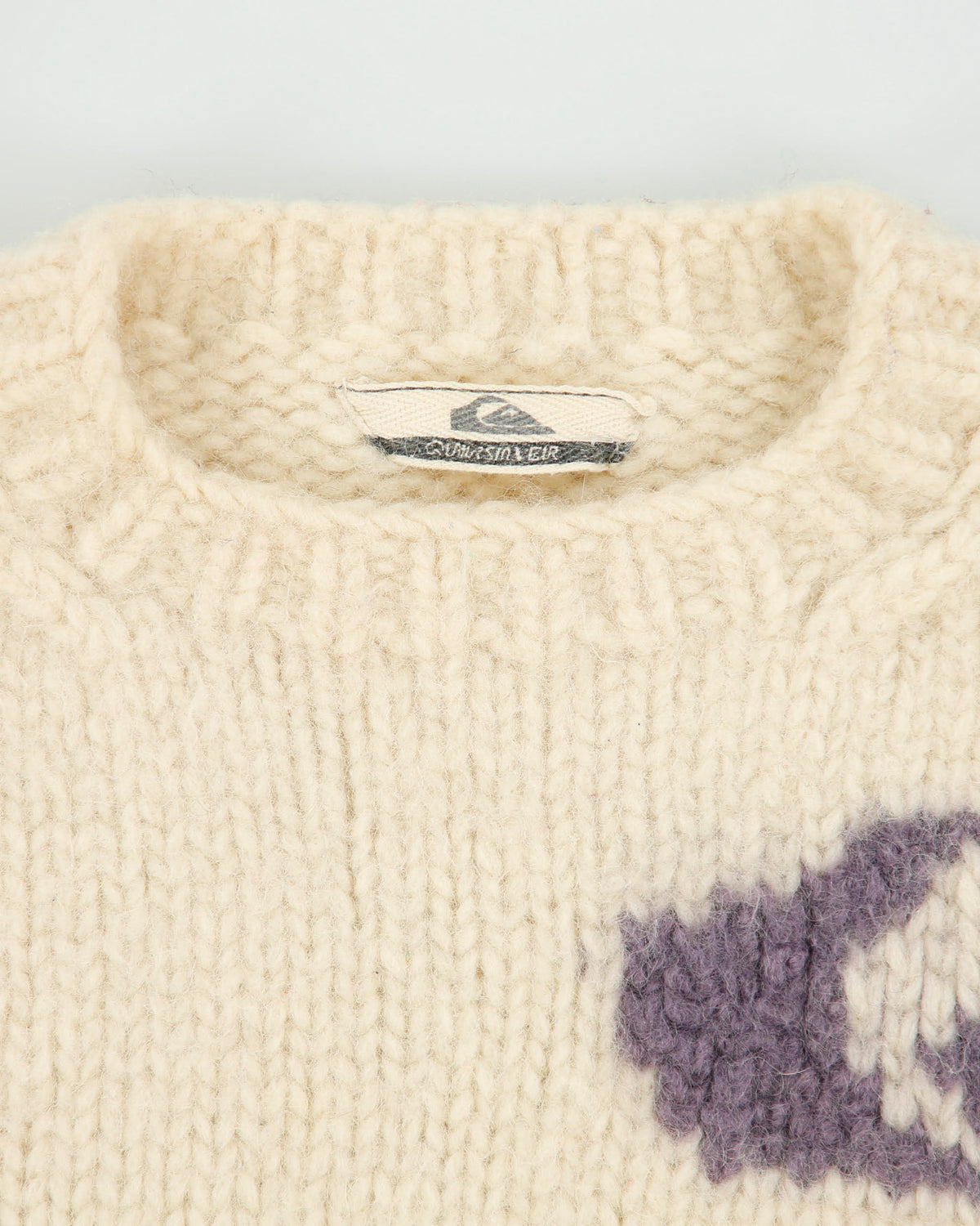 Vintage Y2K 00s Quiksilver Women's Cream Wool Chunky Logo Crewneck Jumper - M