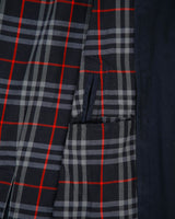 Vintage 1990s Burberry Women's Navy Made In England Nova Check Lined Long Canvas Mac - M