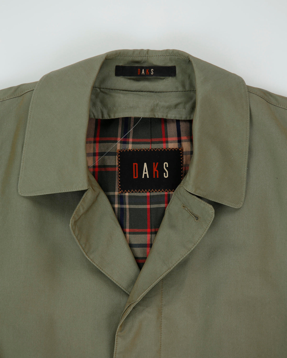 Vintage 1990s Daks Khaki Shimmer Plaid Lined Canvas Belted Mac - M
