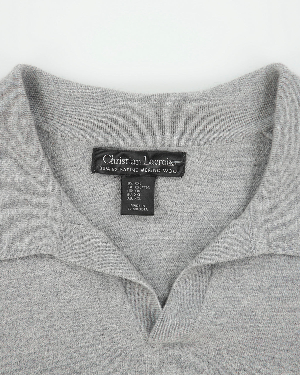 Vintage Y2K 00s Christian Lacroix Marl Grey Merino Wool Collared Knit Jumper - XXL