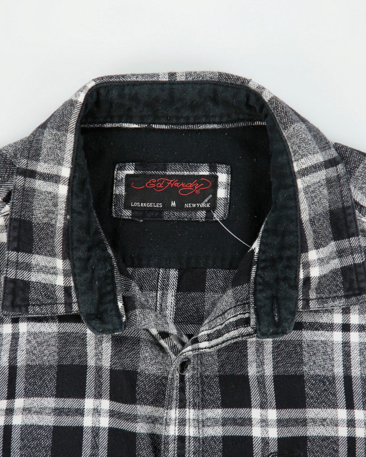 Vintage Ed Hardy Buffalo Embroidered Plaid Long Sleeve Flannel Shirt - M