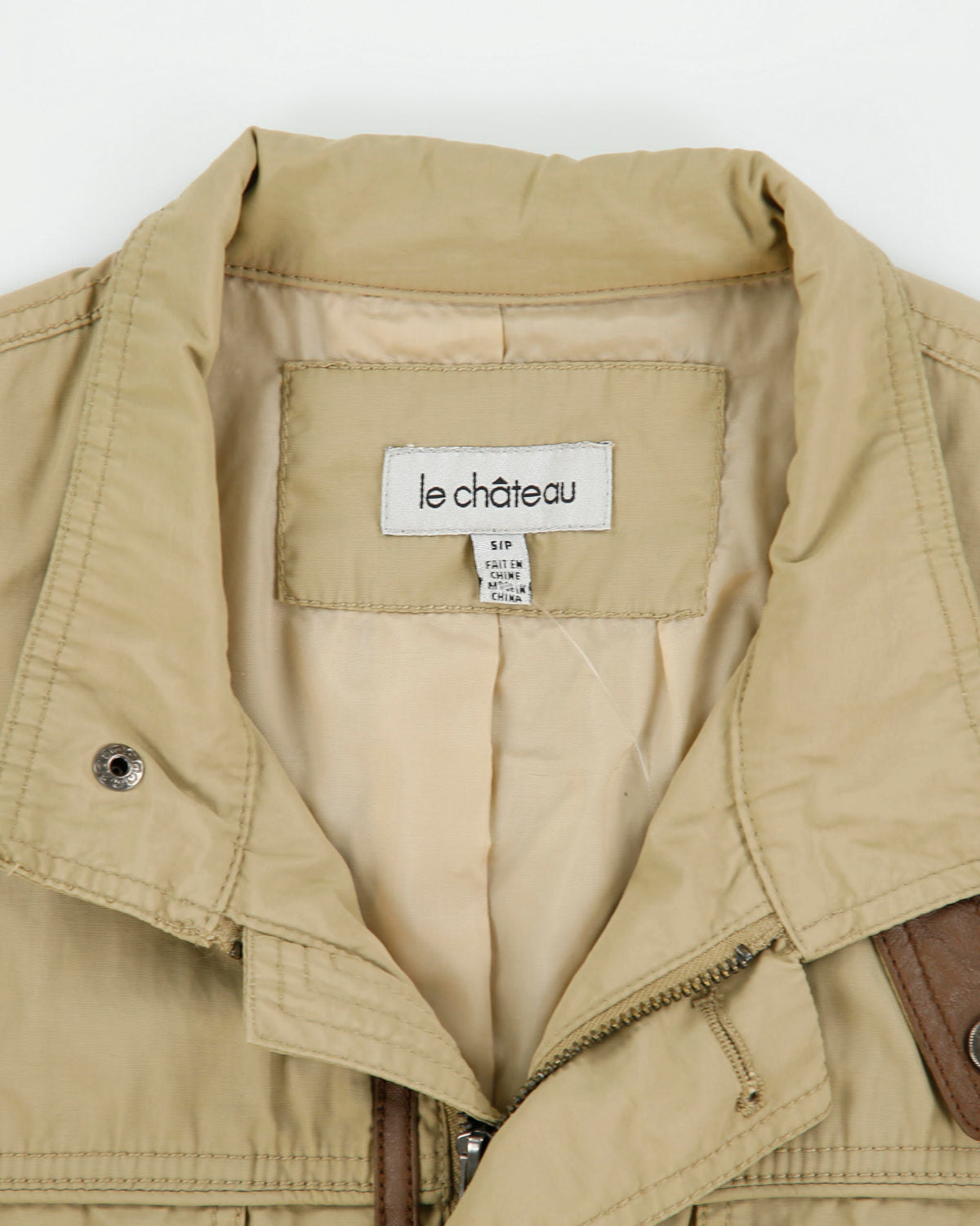 Vintage Y2K 00s Le Chateau Khaki Shell Cafe Racer Moto Jacket - S