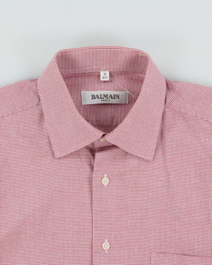 Vintage 1990s Balmain Houndstooth Check Long Sleeve Dress Shirt - M