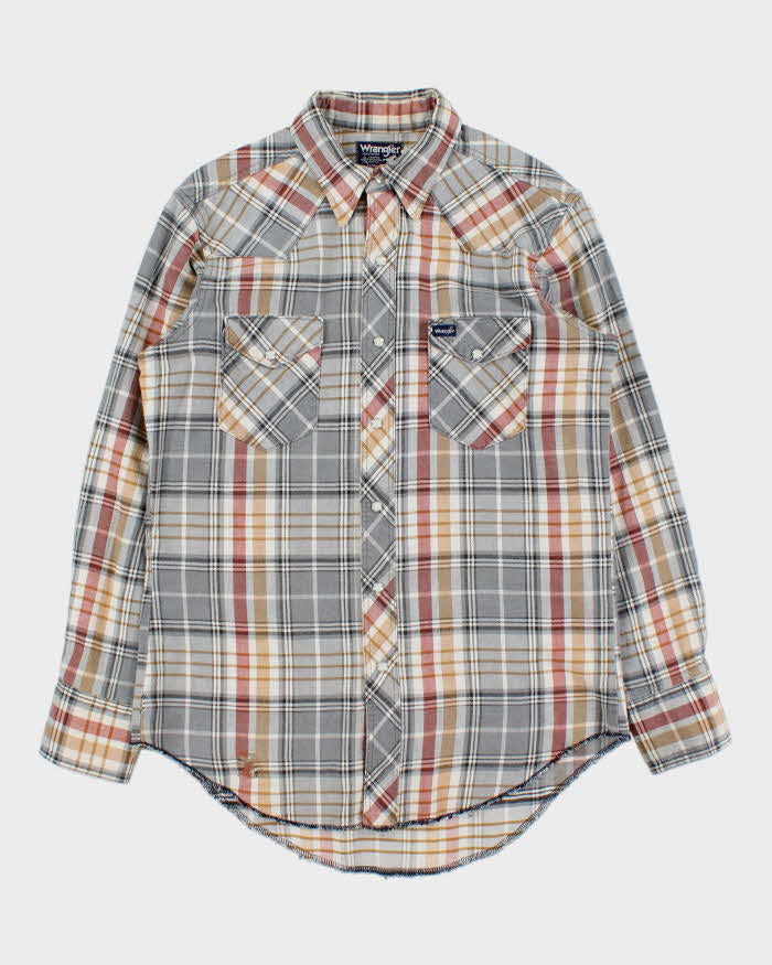 Vintage 1980s Wrangler Made In USA Plaid Long Sleeve Western Flannel Shirt - M