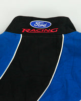 Vintage Y2K 00s Checkered Flag Ford Racing Embroidered Canvas Nascar Bomber Jacket - L