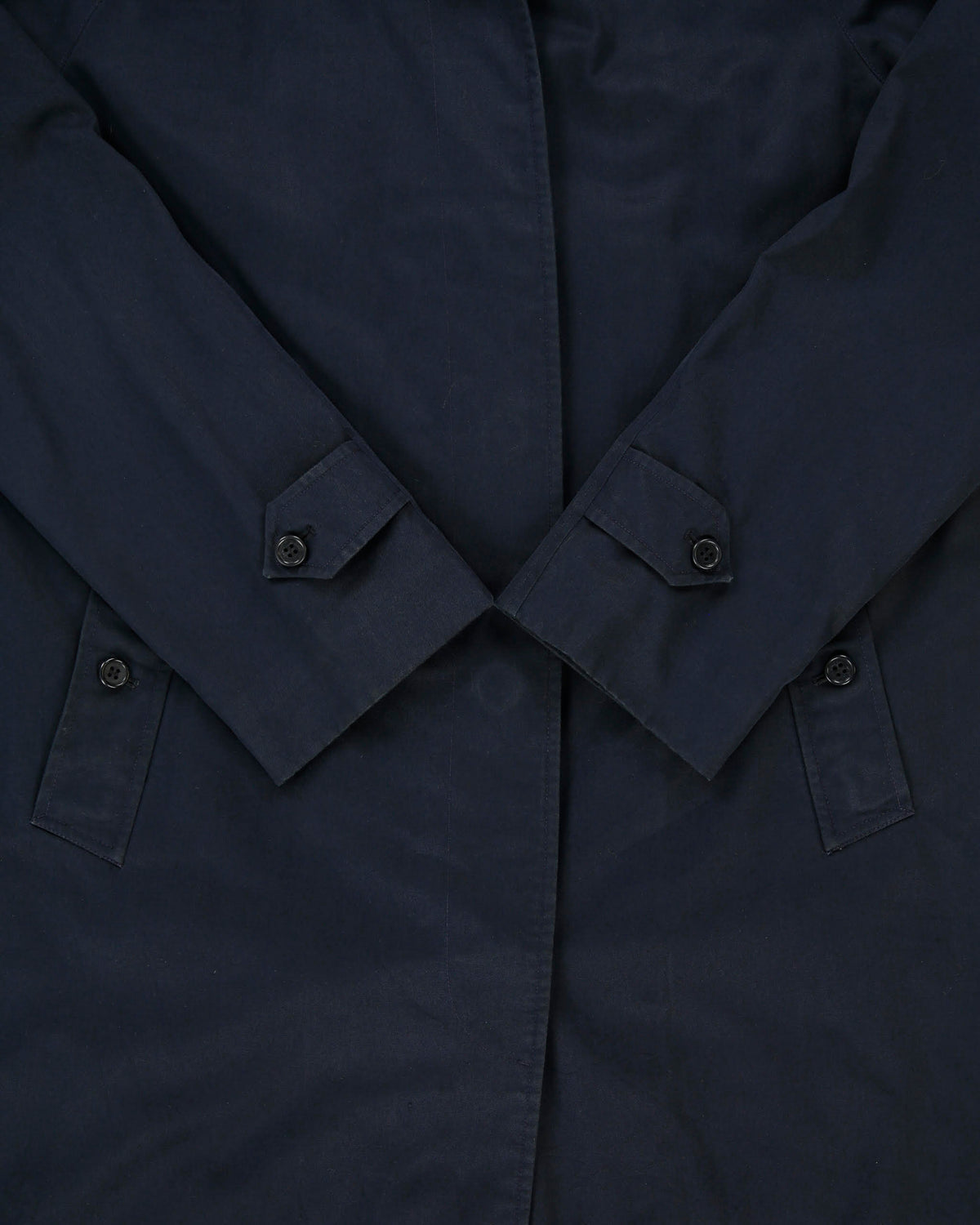 Vintage 1990s Burberry Women's Navy Made In England Nova Check Lined Long Canvas Mac - M