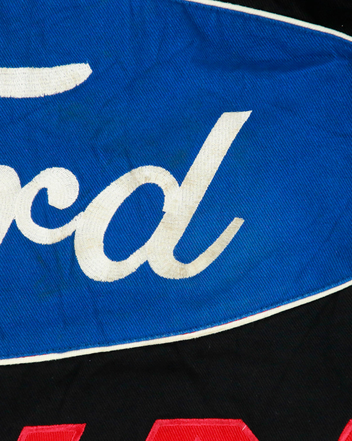 Vintage Y2K 00s Checkered Flag Ford Racing Embroidered Canvas Nascar Bomber Jacket - L
