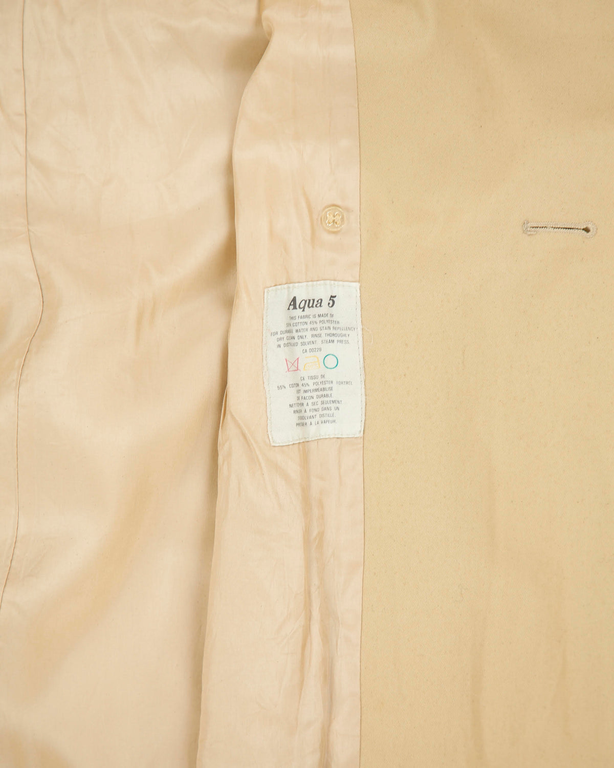 Vintage 1970s Aquascutum Women's Khaki Made In America Aqua 5 Waterproof Canvas Double Breasted Trench Coat - L
