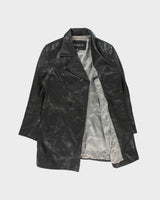 Vintage Y2K 00s Kenneth Cole NY Women's Leather Double Breasted Mid Length Trench Coat - L
