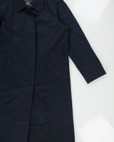 Vintage 1990s Burberry Women's Navy Made In England Nova Check Lined Long Canvas Mac - M