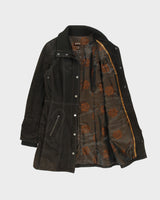 Vintage Y2K 00s Danier Women's Brown Suede Quilt Lined Contrast Stitch Funnel Neck Overcoat - M
