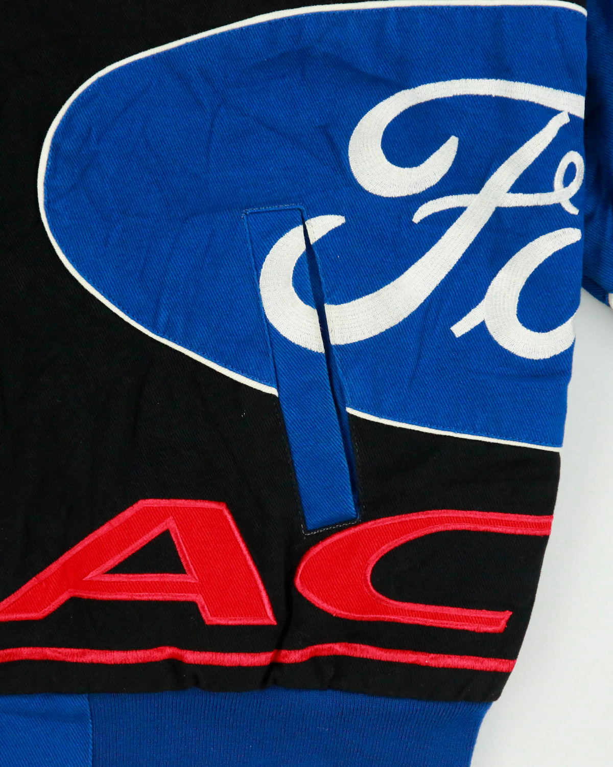 Vintage Y2K 00s Checkered Flag Ford Racing Embroidered Canvas Nascar Bomber Jacket - L