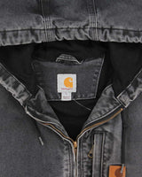 Vintage Carhartt 101 BLK Duck Canvas Fleece Lined Hooded Workwear Vest - L