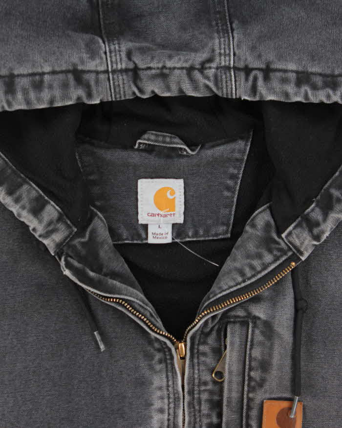 Vintage Carhartt 101 BLK Duck Canvas Fleece Lined Hooded Workwear Vest - L