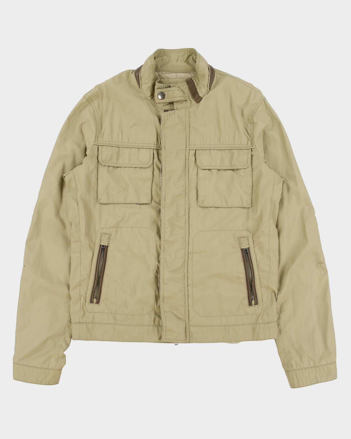 Vintage Y2K 00s Le Chateau Khaki Shell Cafe Racer Moto Jacket - S