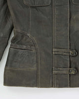 Vintage Y2K 00s Danier Women's Moss Green Contrast Stitch Leather Moto Jacket - XS