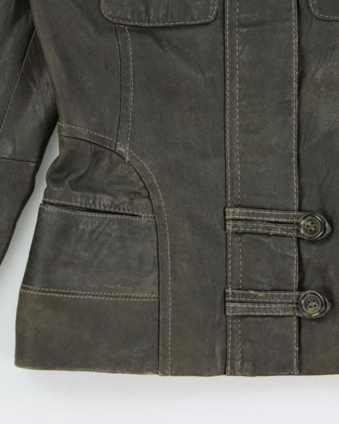 Vintage Y2K 00s Danier Women's Moss Green Contrast Stitch Leather Moto Jacket - XS