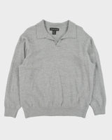 Vintage Y2K 00s Christian Lacroix Marl Grey Merino Wool Collared Knit Jumper - XXL