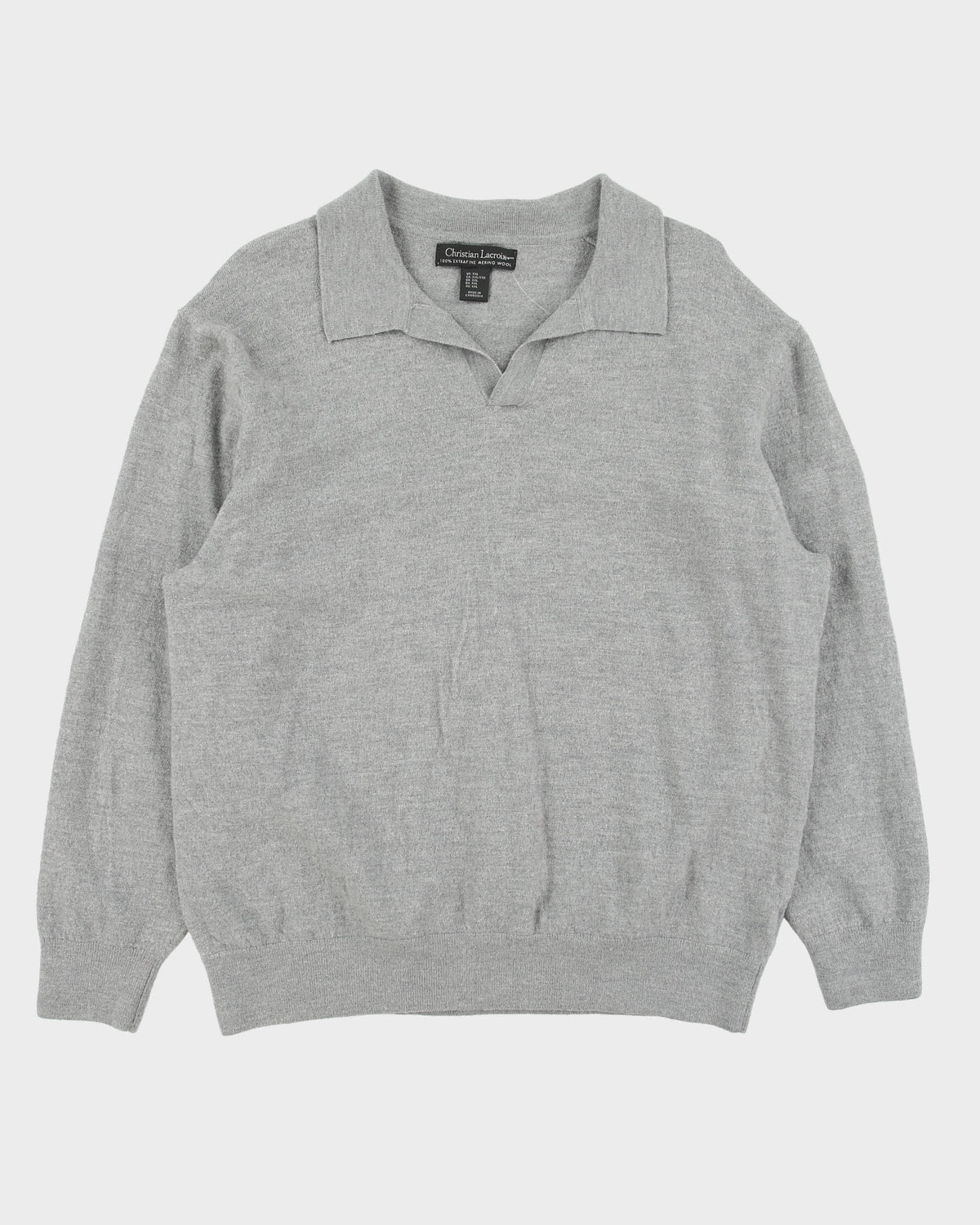 Vintage Y2K 00s Christian Lacroix Marl Grey Merino Wool Collared Knit Jumper - XXL