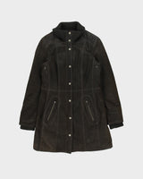 Vintage Y2K 00s Danier Women's Brown Suede Quilt Lined Contrast Stitch Funnel Neck Overcoat - M