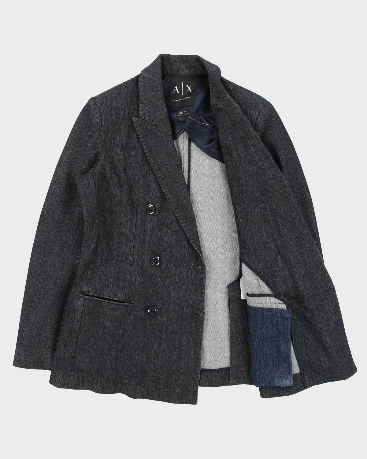 AW2015 Armani Exchange Women's Raw Indigo Denim Double Breasted Blazer Jacket - L