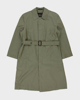 Vintage 1990s Daks Khaki Shimmer Plaid Lined Canvas Belted Mac - M