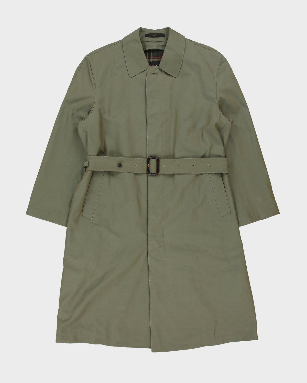 Vintage 1990s Daks Khaki Shimmer Plaid Lined Canvas Belted Mac - M