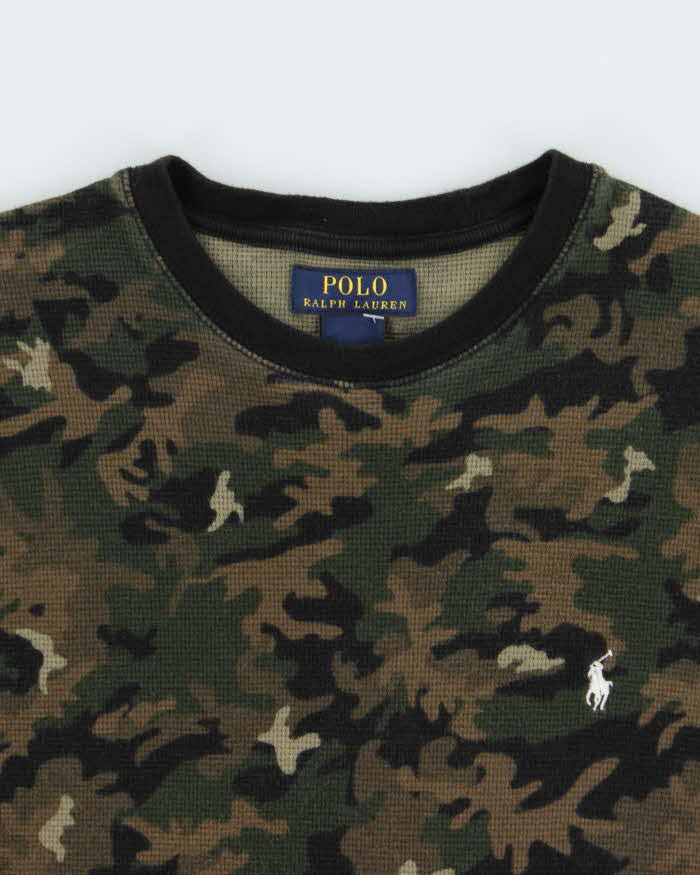 Vintage Polo Ralph Lauren Camo Long Sleeve Waffle T-Shirt - M