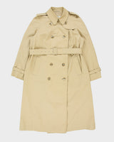Vintage 1970s Aquascutum Women's Khaki Made In America Aqua 5 Waterproof Canvas Double Breasted Trench Coat - L