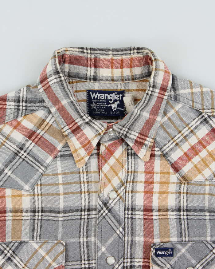 Vintage 1980s Wrangler Made In USA Plaid Long Sleeve Western Flannel Shirt - M