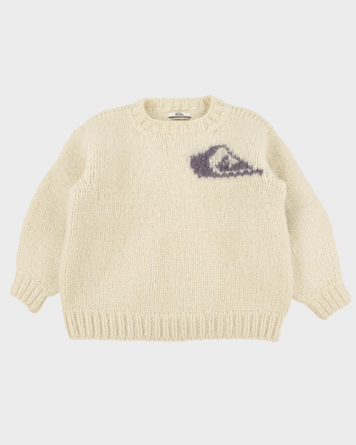 Vintage Y2K 00s Quiksilver Women's Cream Wool Chunky Logo Crewneck Jumper - M