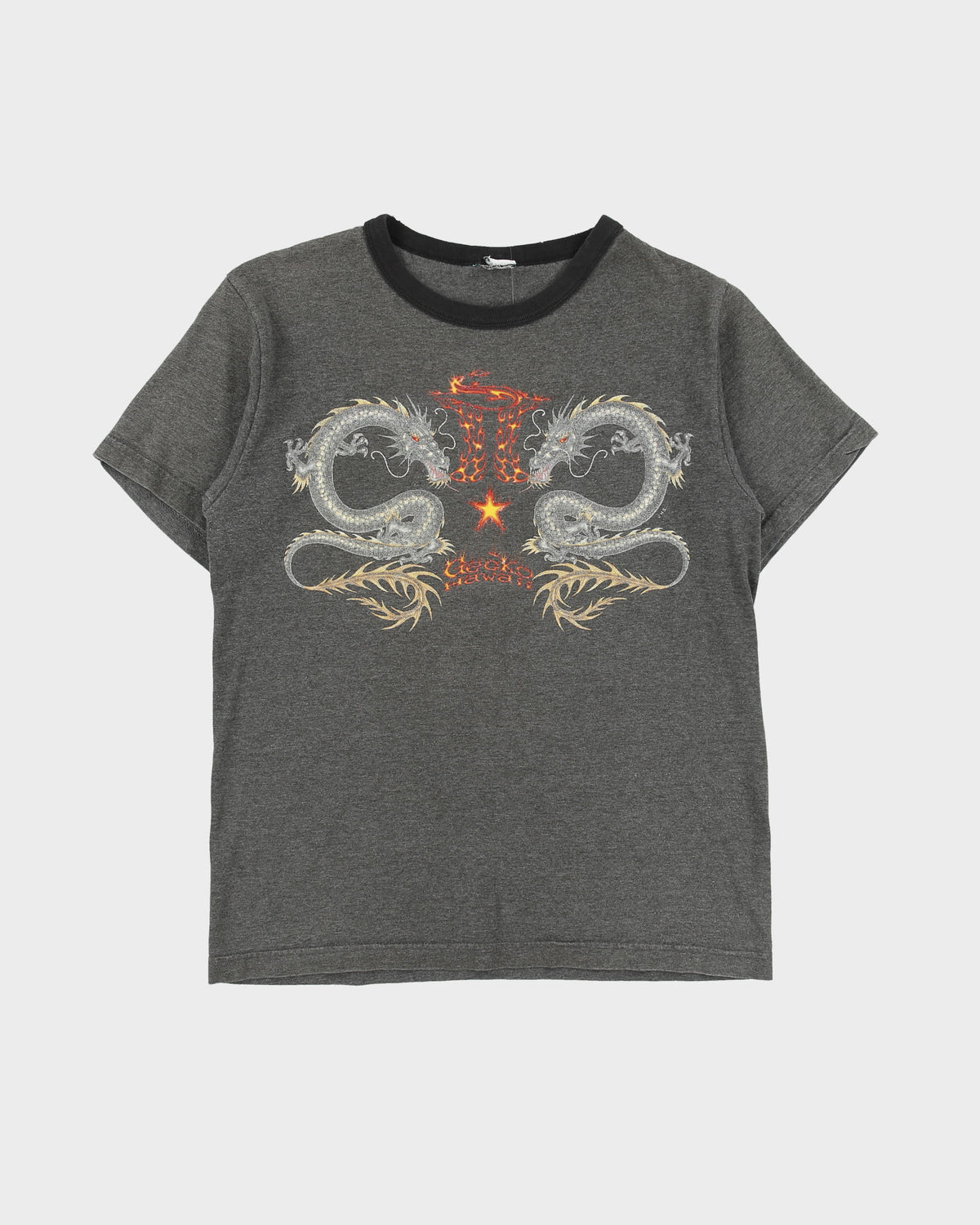Vintage Y2K 00s Gecko Hawaii Heavyweight Dragon Graphic Crewneck T-Shirt - M