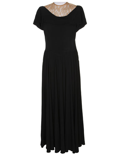 30's Lace Black Maxi Dress - M