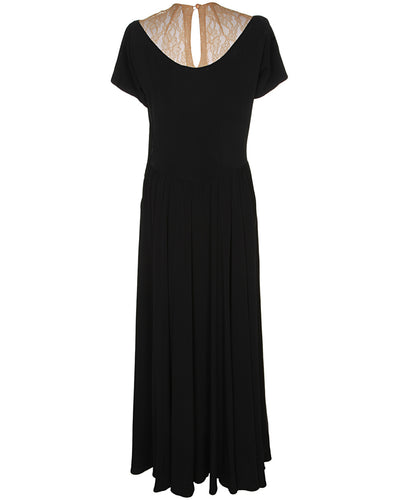 30's Lace Black Maxi Dress - M