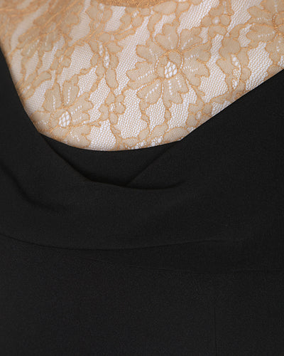 30's Lace Black Maxi Dress - M
