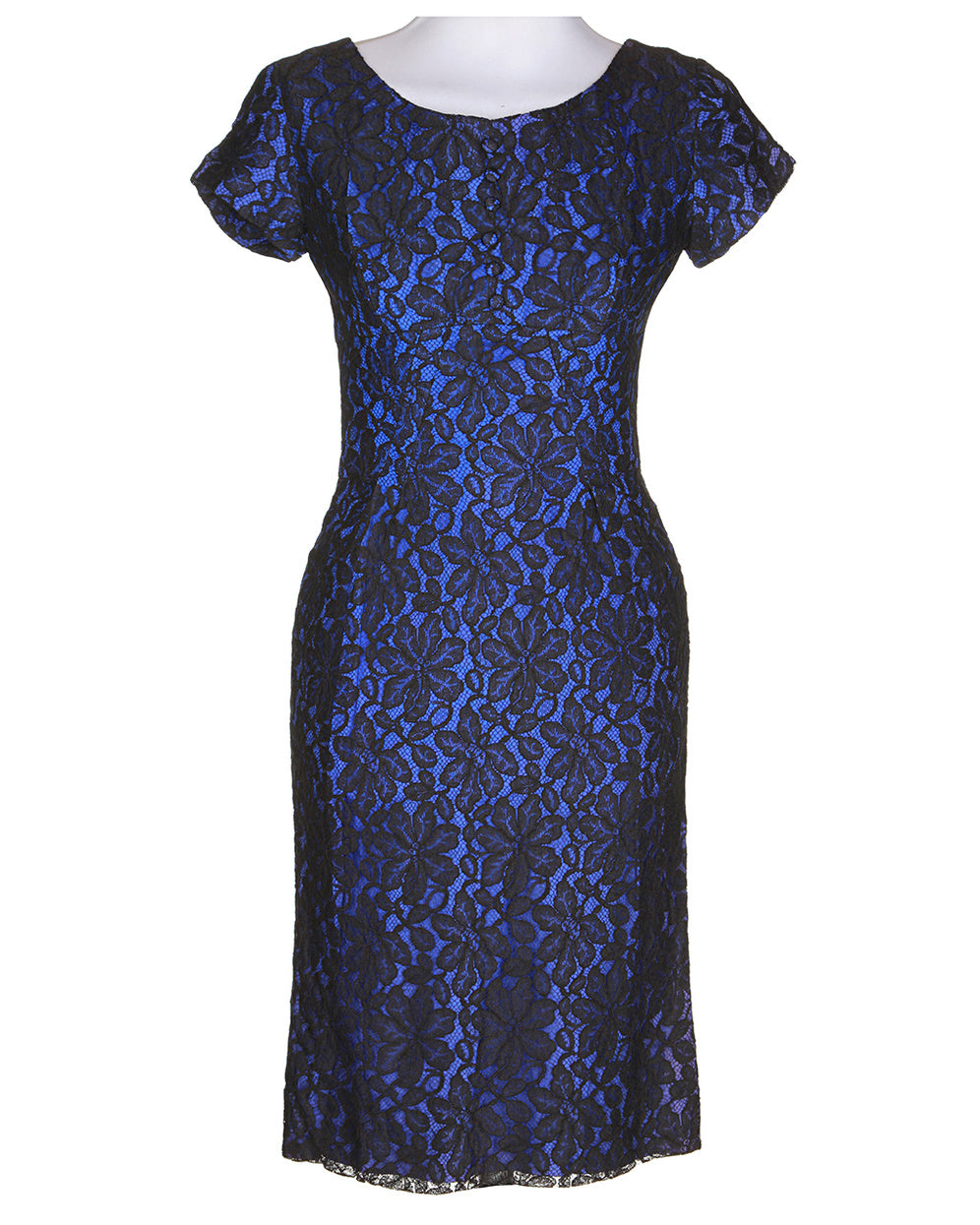 50's Blue Lace Pencil  Dress - S