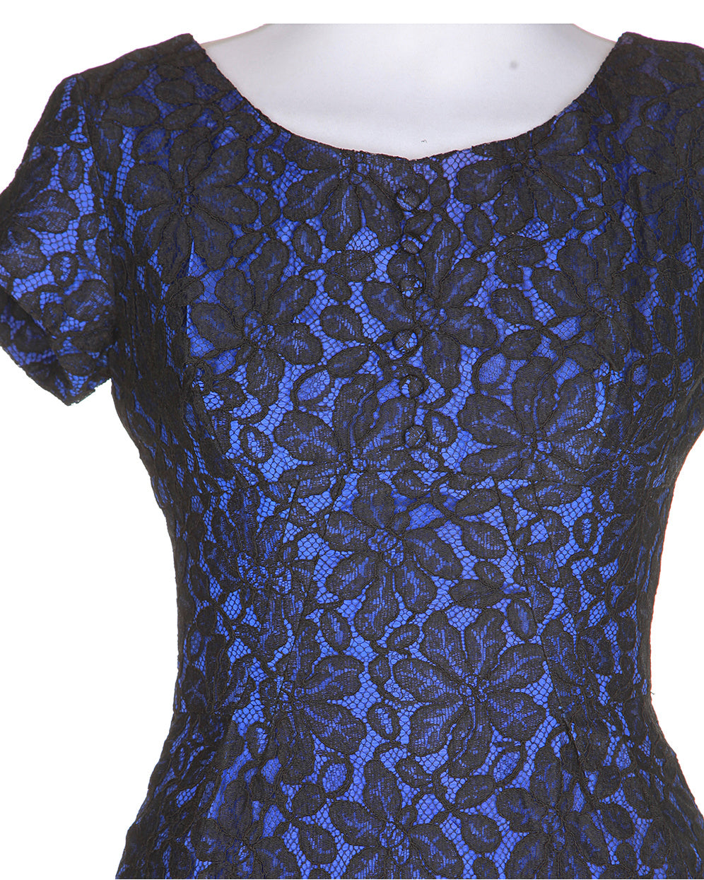 50's Blue Lace Pencil  Dress - S