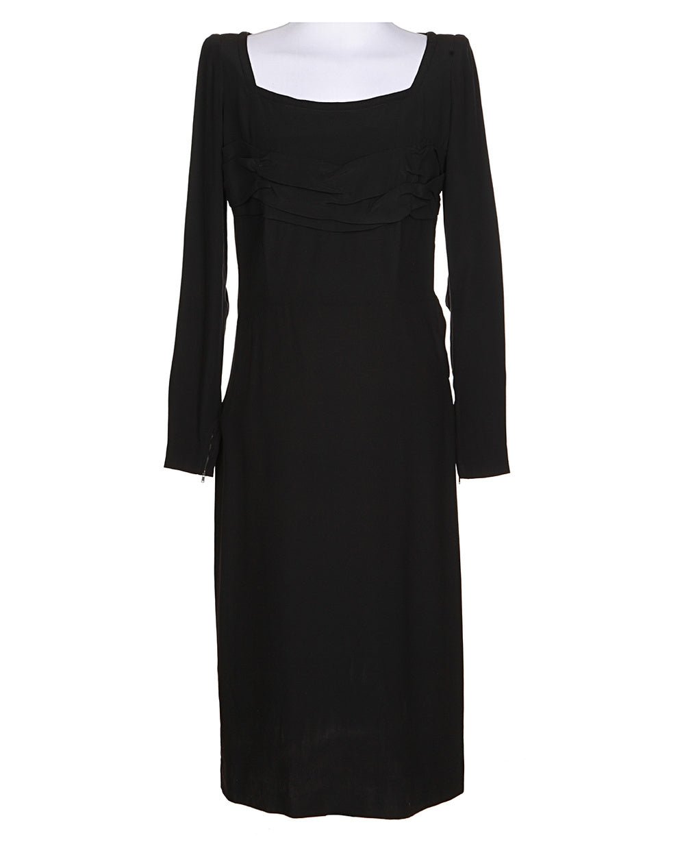 40's Black Long Sleeve Dress - M