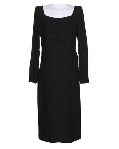 40's Black Long Sleeve Dress - M