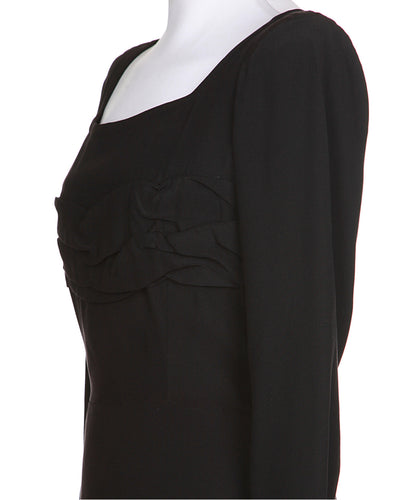 40's Black Long Sleeve Dress - M