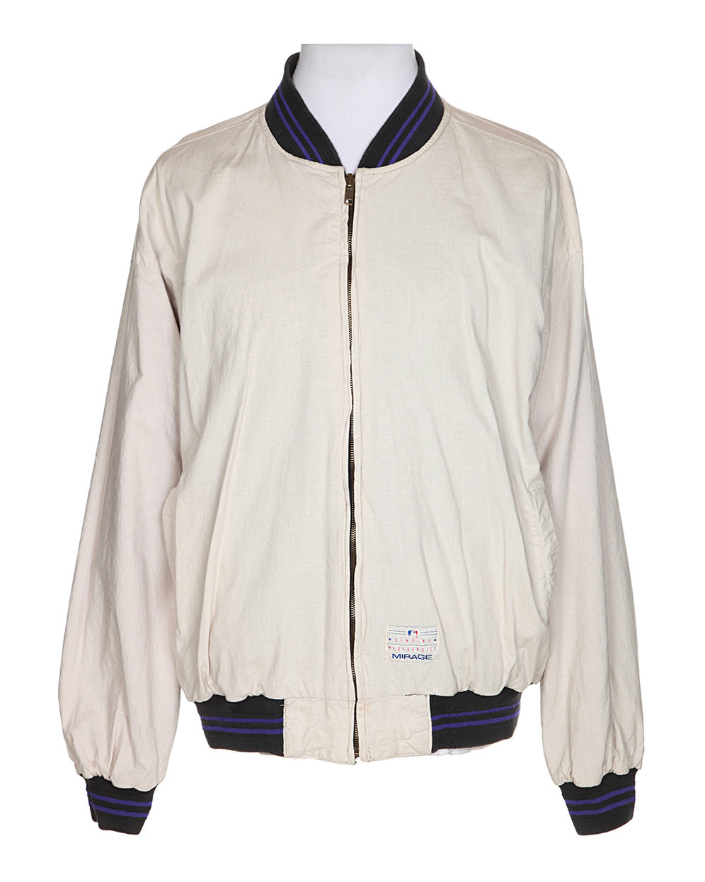 90's Black &amp; Purple / Cream Reversible Bomber Jacket - XL