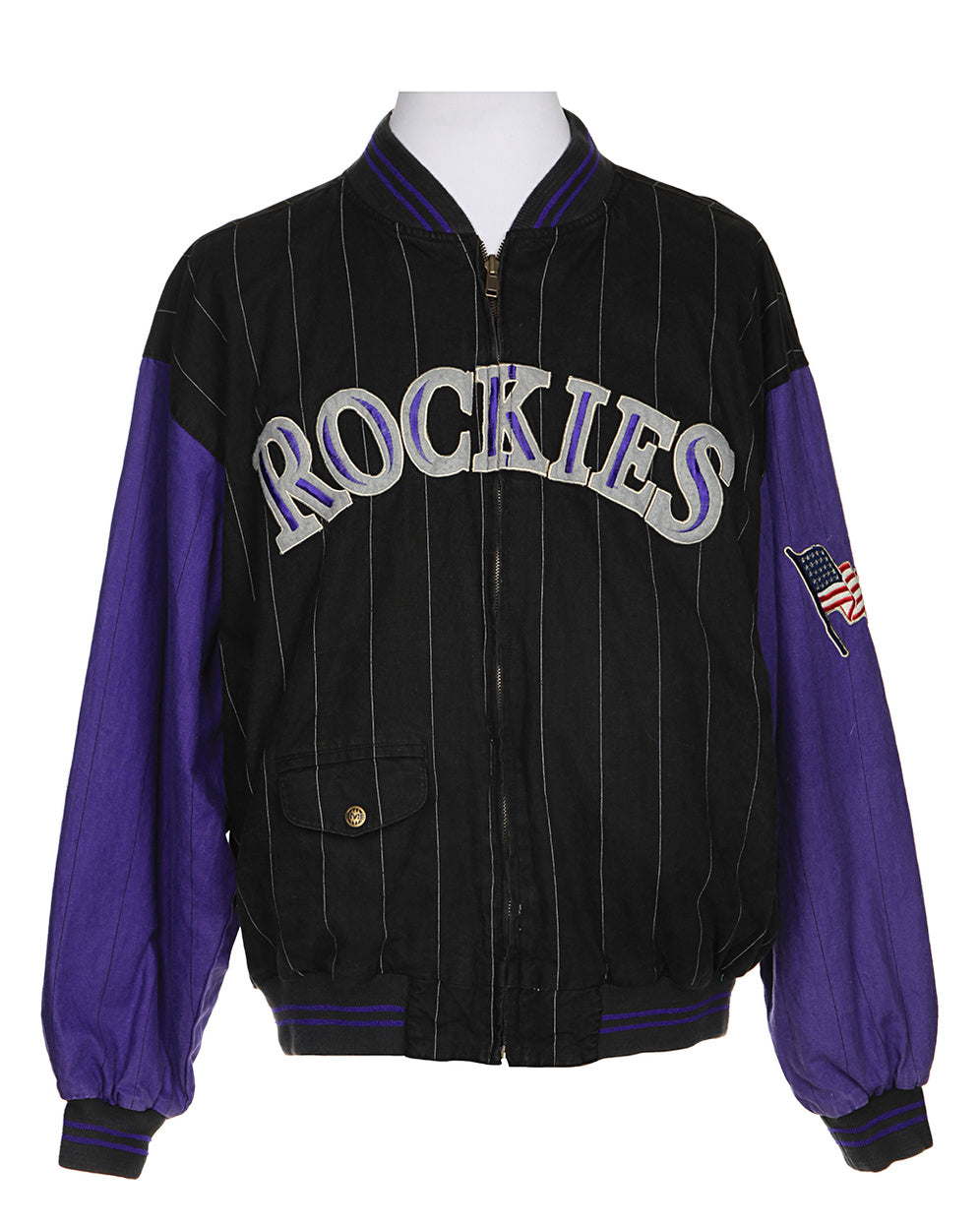 90's Black &amp; Purple / Cream Reversible Bomber Jacket - XL