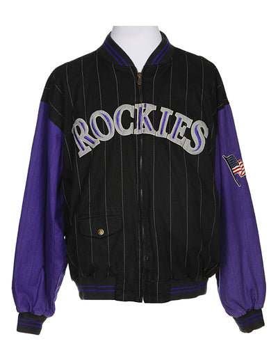 90's Black & Purple / Cream Reversible Bomber Jacket - XL