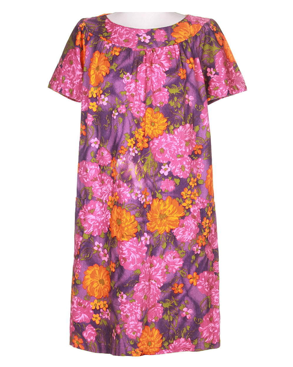 60's Purple Hawaiian Barkcloth Dress - L